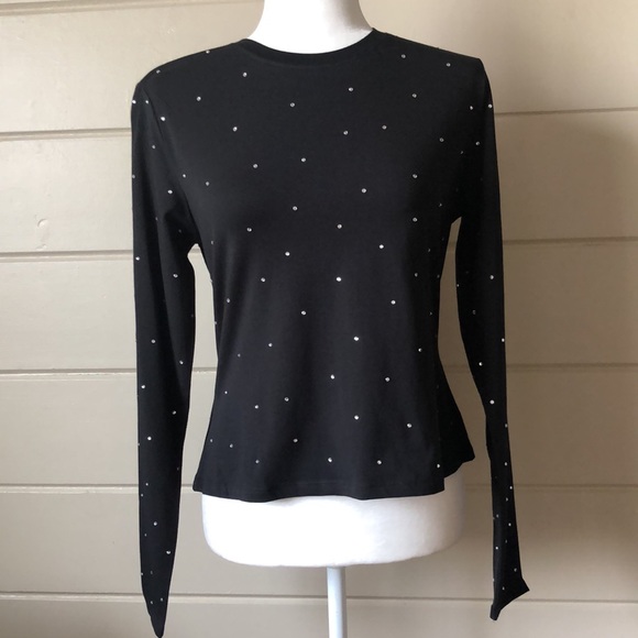 Custom Made Rhinestone Embellished Black Crewneck Sparkling Long Sleeve - Picture 3 of 10